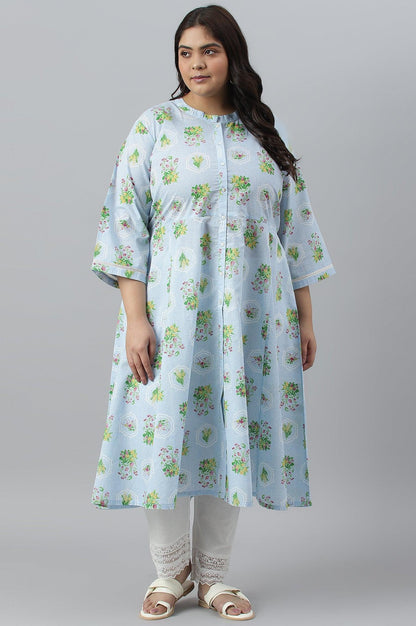 Blue Floral Printed Panelled Shirt Dress - wforwoman