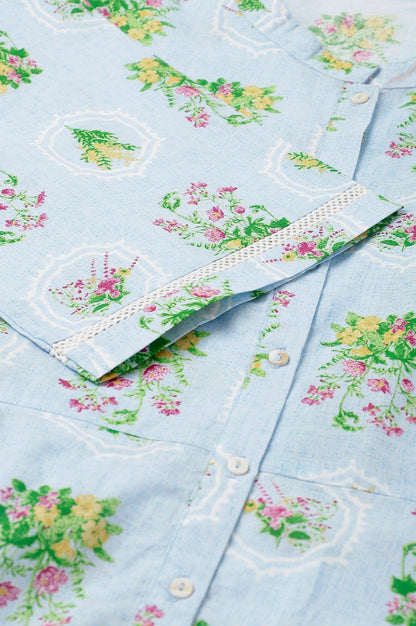 Blue Floral Printed Panelled Shirt Dress - wforwoman