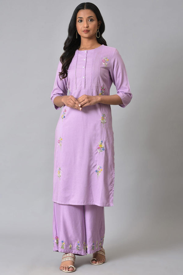 Light Purple Embroidered kurta With Pintucks