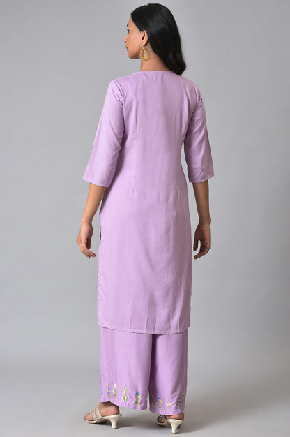 Light Purple Embroidered kurta With Pintucks - wforwoman