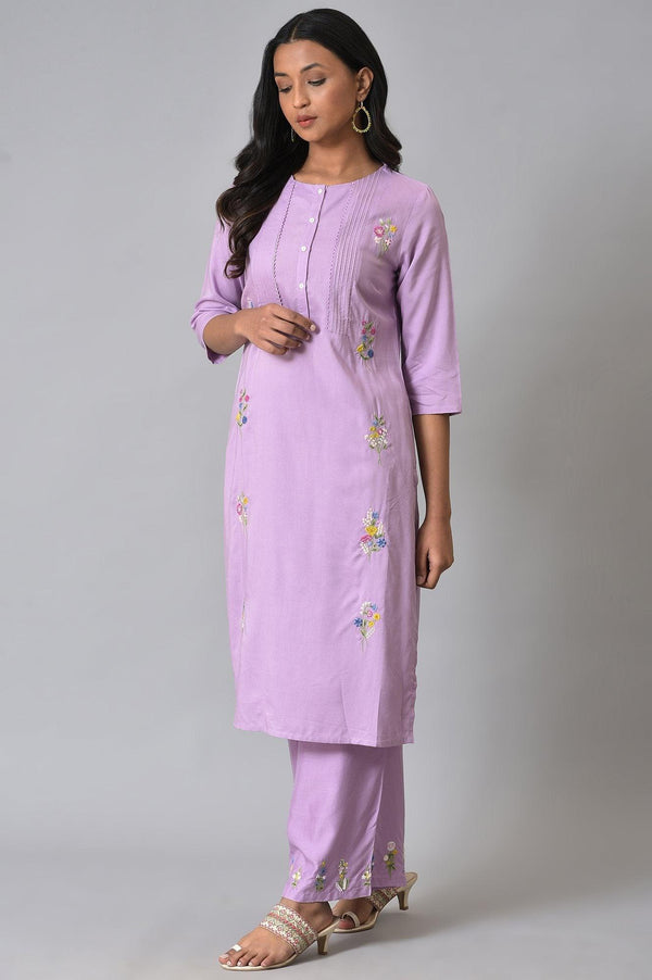 Light Purple Embroidered kurta With Pintucks