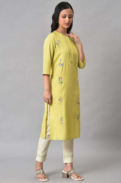 Light Green Embroidered Pintuck Summer kurta - wforwoman