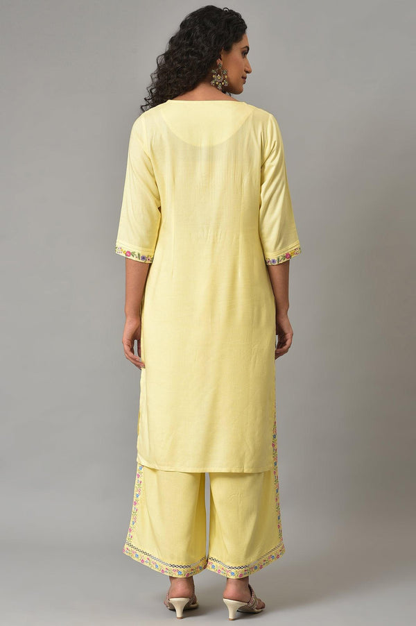 Yellow Embroidered Plus Size Summer kurta With Pleats On Yoke