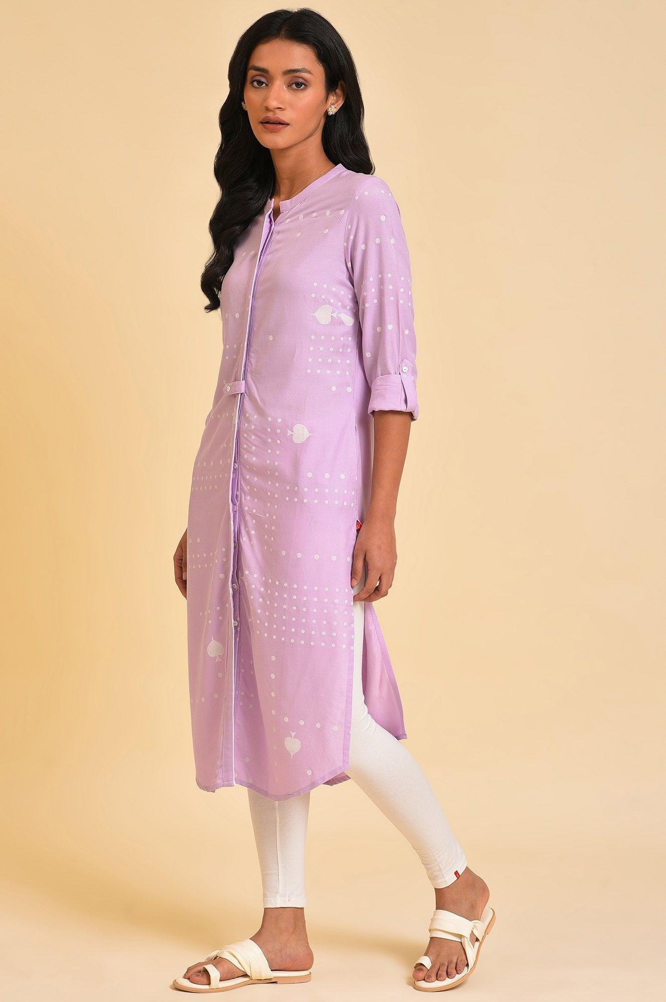 Light Purple Polka Dot Modern Plus Size kurta - wforwoman