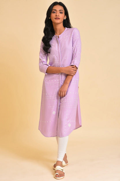 Light Purple Polka Dot Modern Plus Size kurta - wforwoman