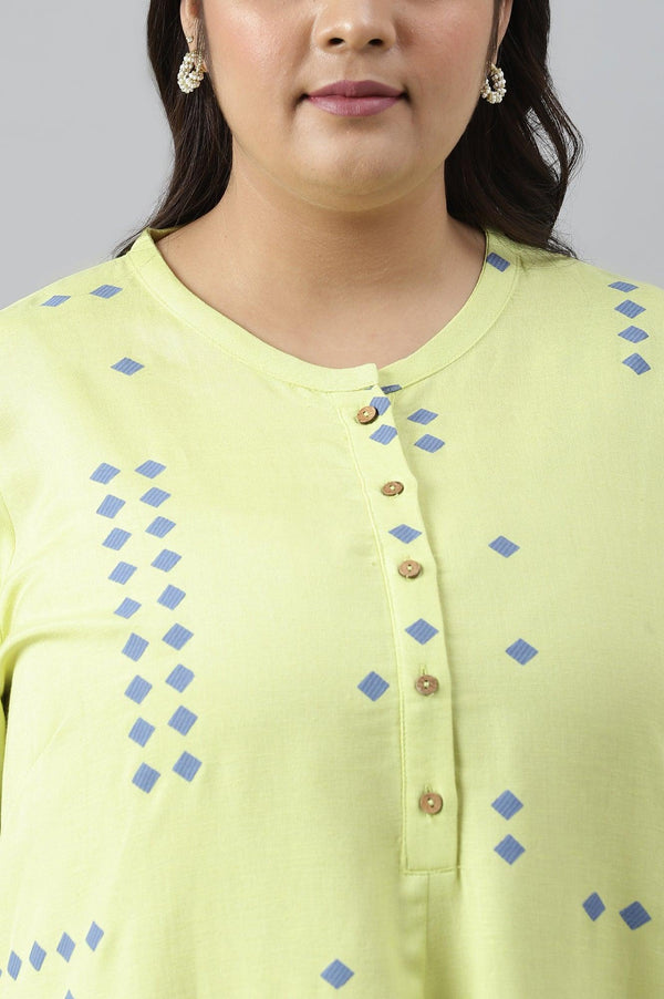 Light Green Printed Asymmetrical Plus Size kurta