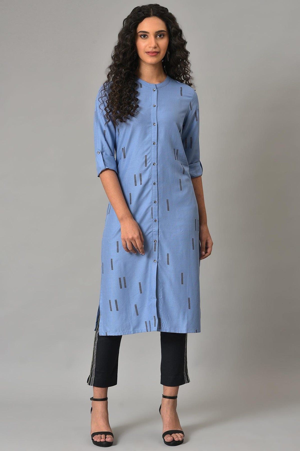 Blue Geometric Print Plus Size Shirt kurta - 4XL