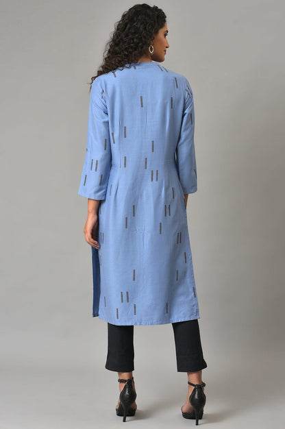 Blue Geometric Print Plus Size Shirt kurta - wforwoman