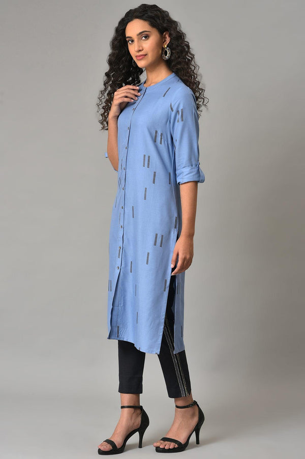 Blue Geometric Print Plus Size Shirt kurta