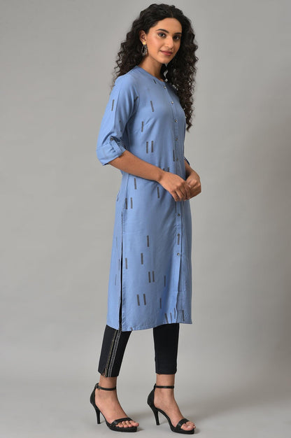 Blue Geometric Print Plus Size Shirt kurta - wforwoman
