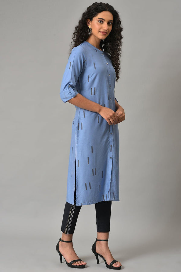 Blue Geometric Print Plus Size Shirt kurta