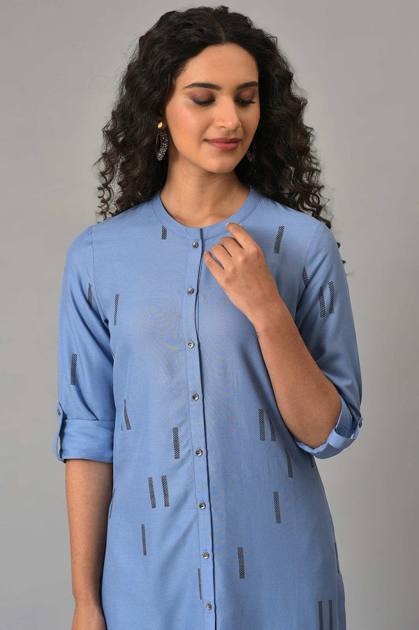 Blue Geometric Print Plus Size Shirt kurta