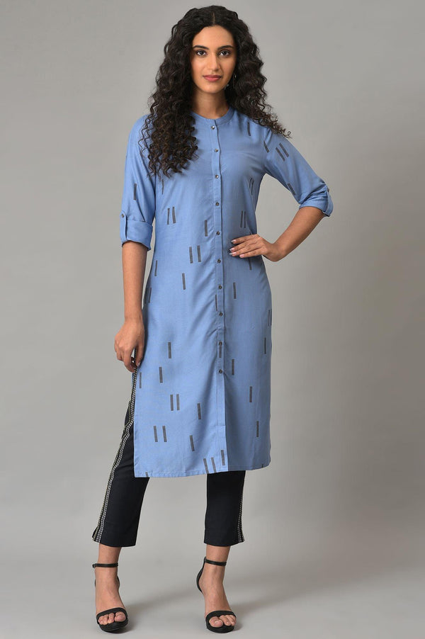 Blue Geometric Print Plus Size Shirt kurta