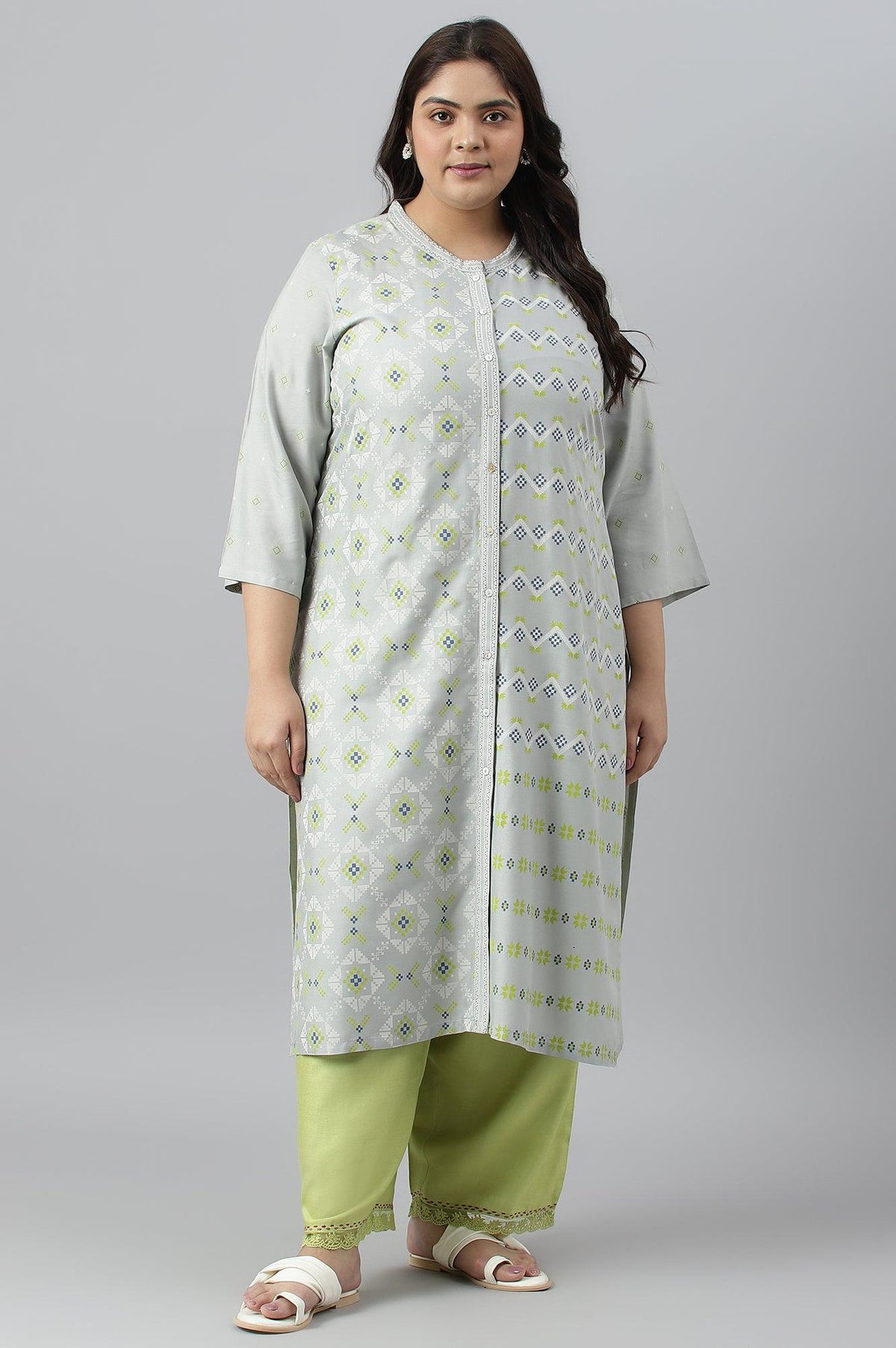 Grey Geometric Printplay Shirt kurta - XS