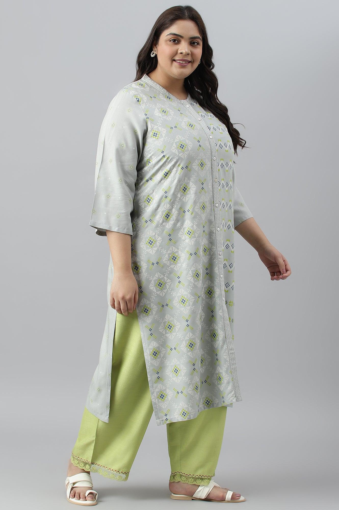 Grey Geometric Printplay Shirt kurta - wforwoman