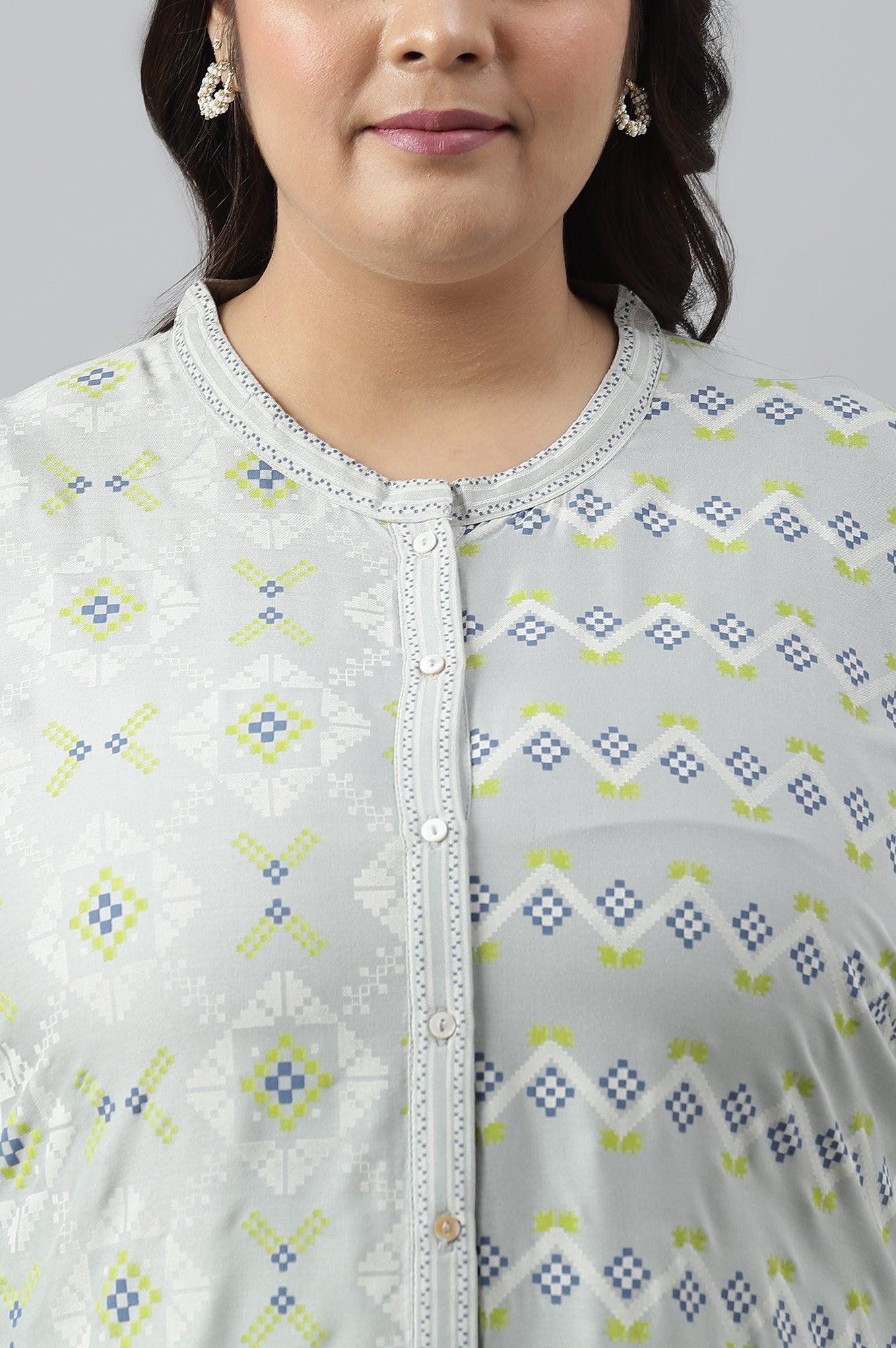 Grey Geometric Printplay Shirt kurta - wforwoman