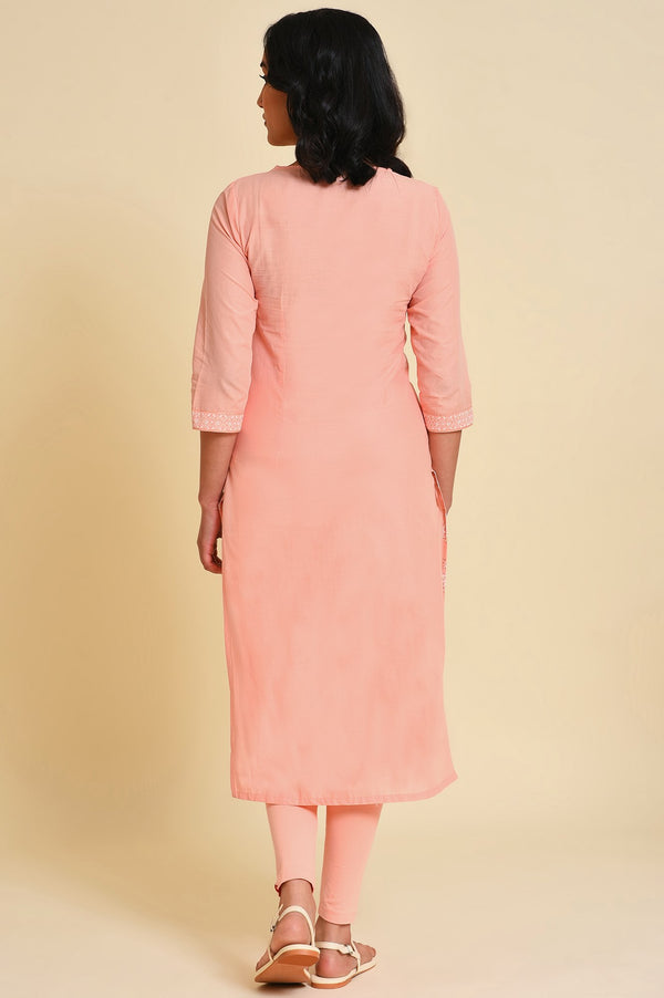 Peach Glitter Printed Kurta