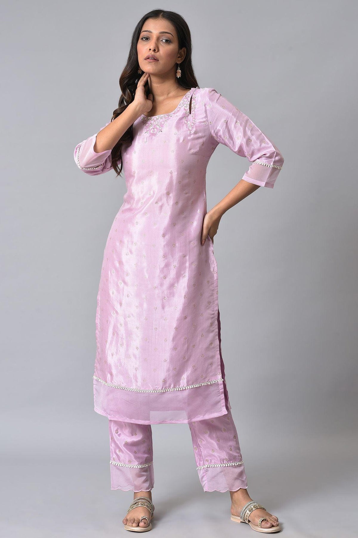 Light Purple Embroidered Plus Size kurta - 20