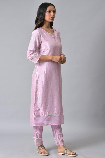 Light Purple Embroidered kurta - wforwoman