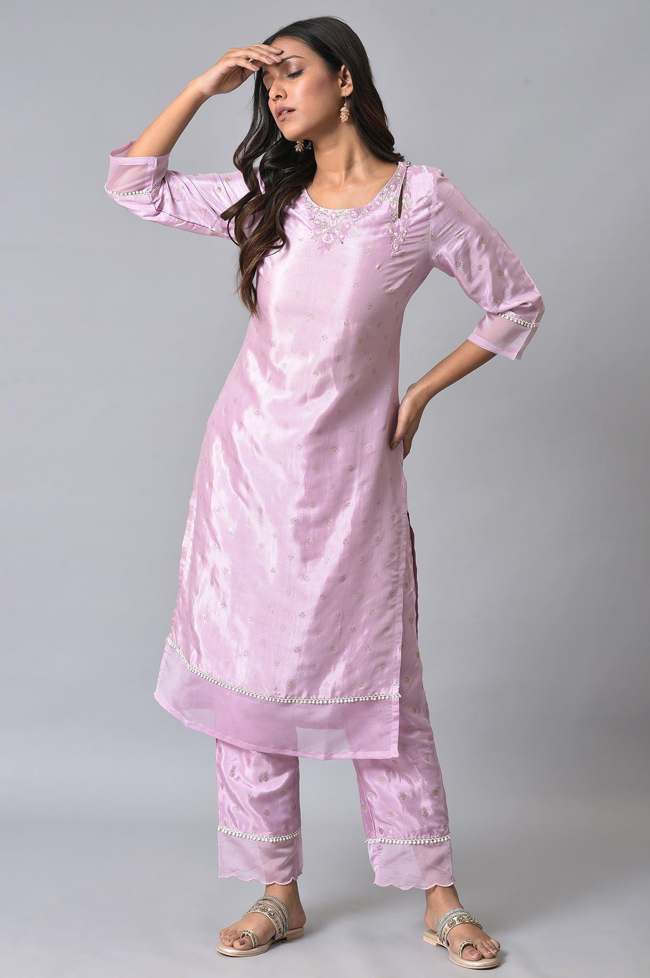 Light Purple Embroidered kurta - wforwoman