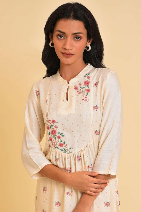 Biege Floral Printed Festive kurta