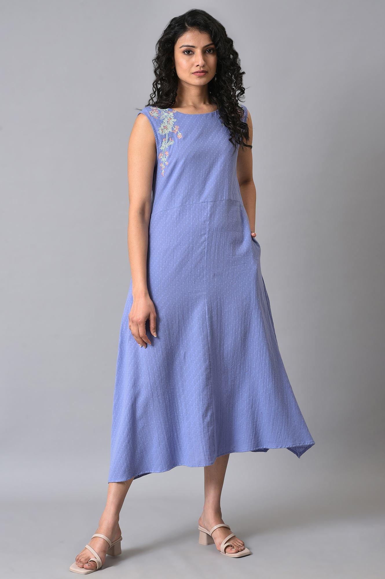 Lilac Textured Embroidered Dress - wforwoman