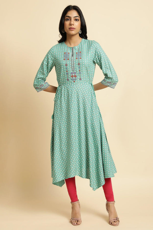 Green Embroidered Plus Size Asymmetric kurta