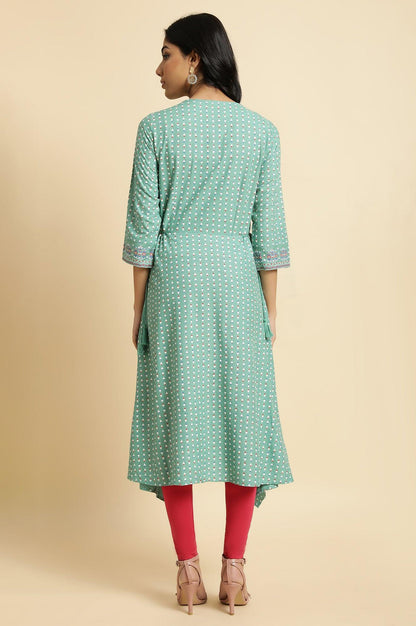 Green Embroidered Asymmetric kurta - wforwoman