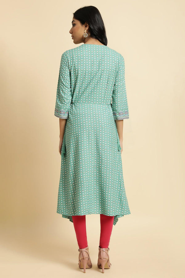 Green Embroidered Plus Size Asymmetric kurta