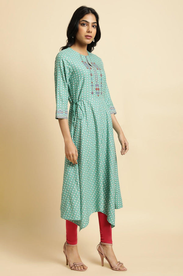 Green Embroidered Plus Size Asymmetric kurta
