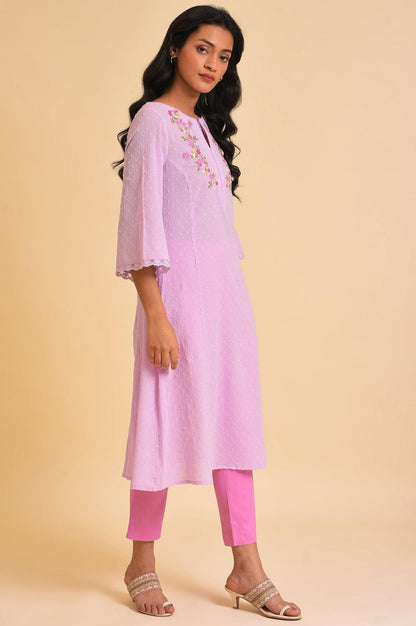 Light Purple Embroidered Cotton kurta - wforwoman