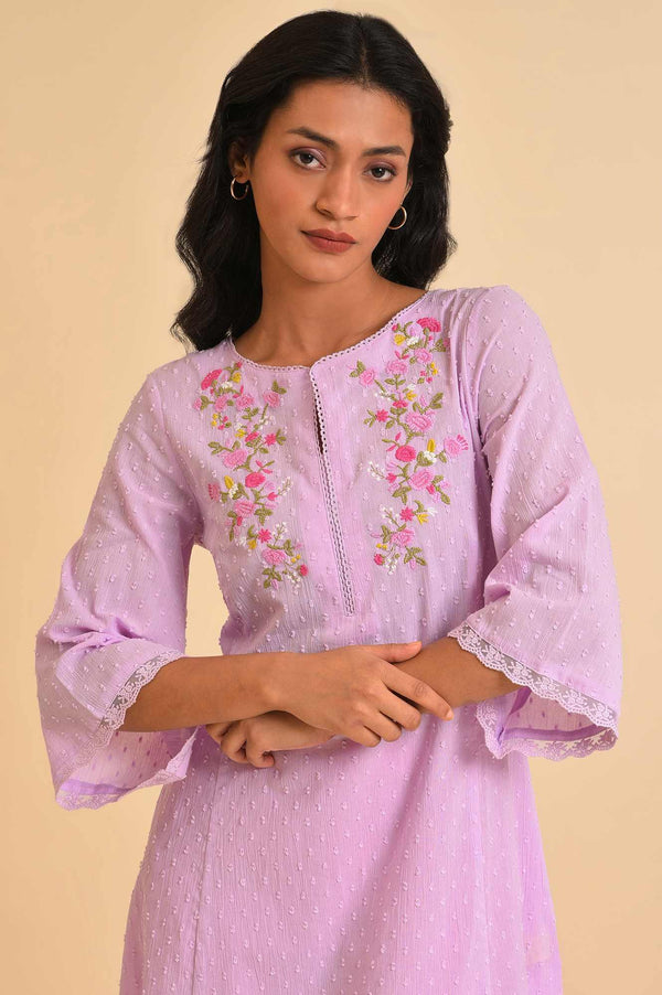 Plus Size Light Purple Embroidered Cotton kurta
