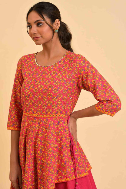 Pink Printed Asymmetrical Festive Dress - wforwoman