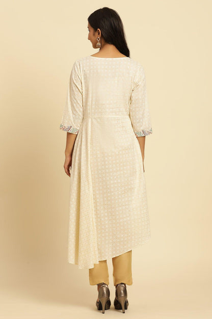 Ecru Embroidered Kurta With Asymmetrical Hemline - wforwoman
