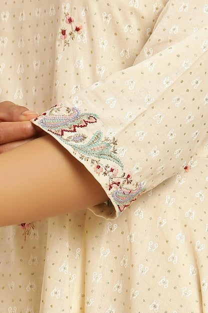 Ecru Embroidered Kurta With Asymmetrical Hemline - wforwoman