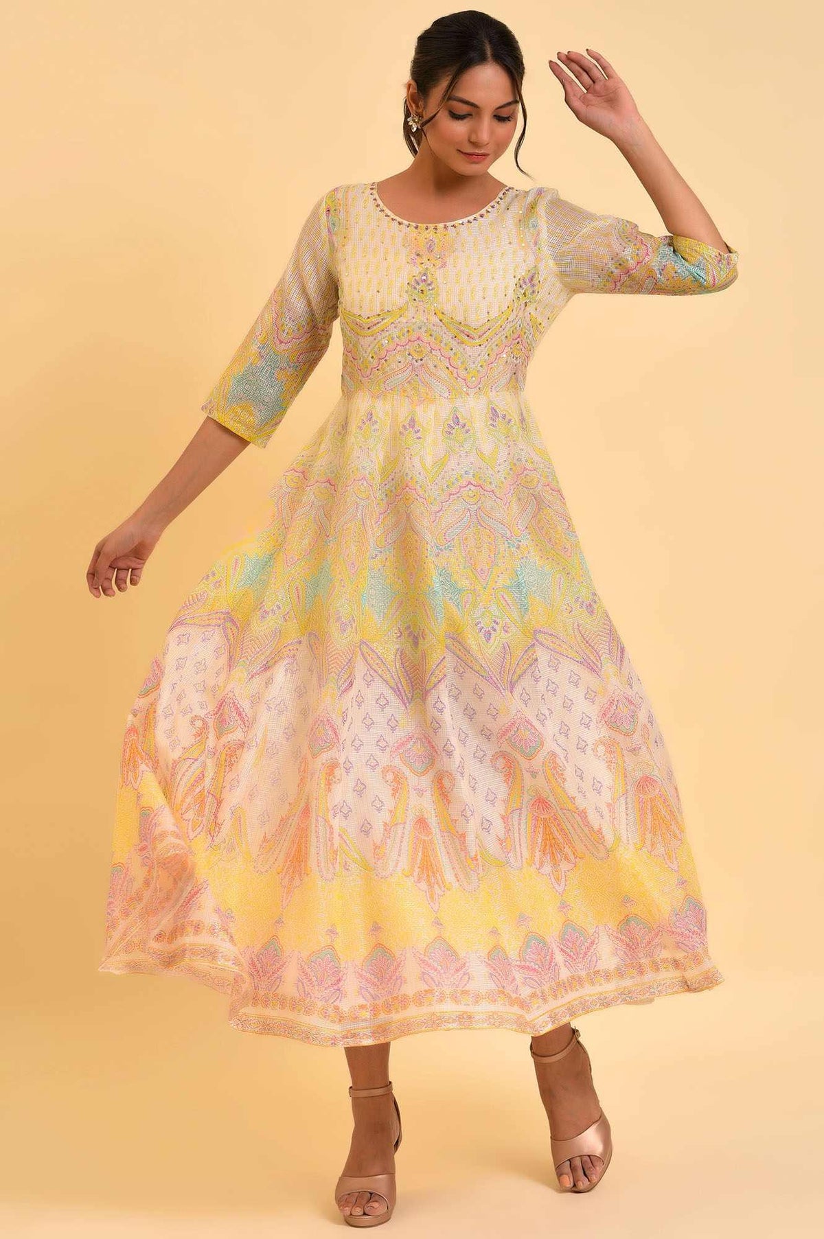 Light Yellow Printed Kota Maxi Dress - XS