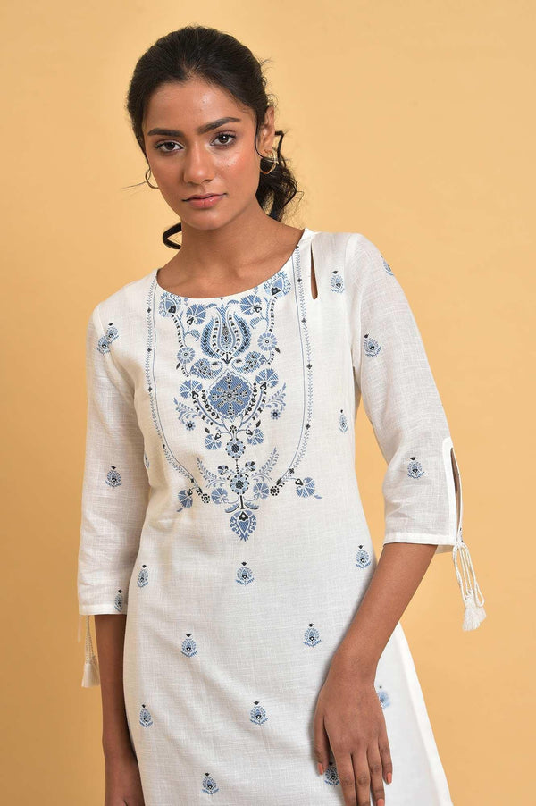 White Floral Print Summer kurta