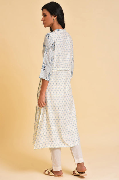 White Printed Button Down kurta - wforwoman