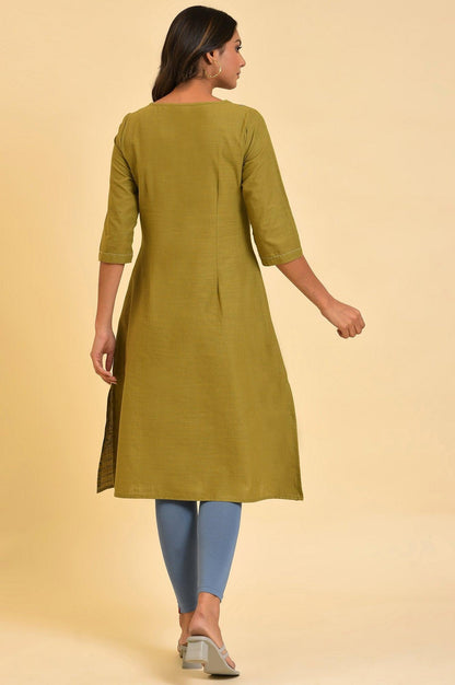 Green Cotton Printed Straight kurta - wforwoman