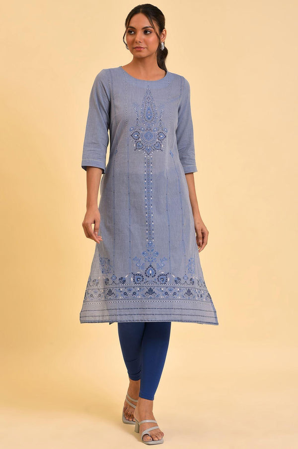 Blue Chambray Printed kurta