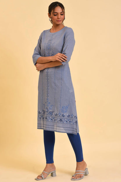 Blue Chambray Printed kurta - wforwoman