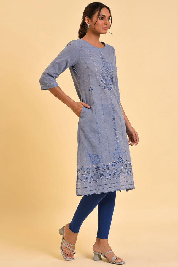 Blue Chambray Printed kurta