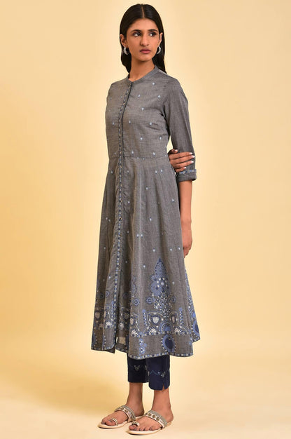 Grey Flared Printed kurta - wforwoman