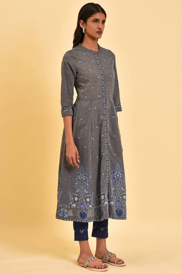 Grey Flared Printed kurta