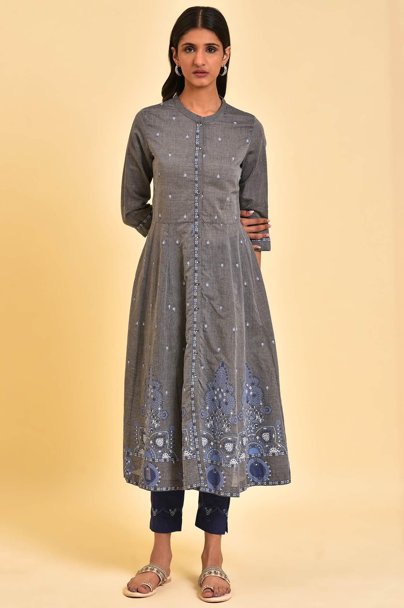 Grey Flared Printed kurta - wforwoman