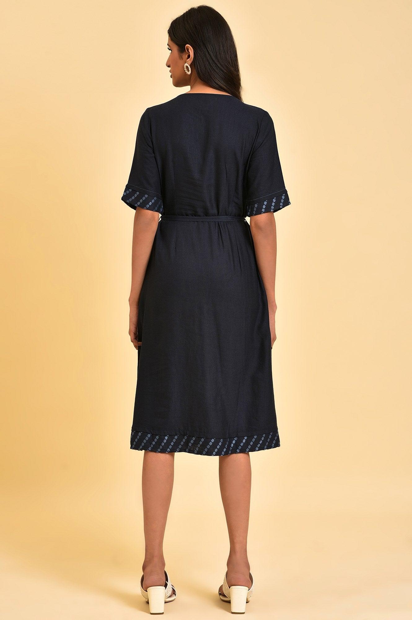 Dark Blue Embroidered A-libe Western Dress - wforwoman