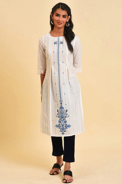 White Placement Print Dobby Plus Size kurta - wforwoman