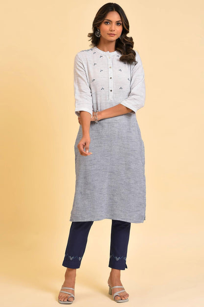 Grey And Blue Ombre Embroidered kurta - wforwoman