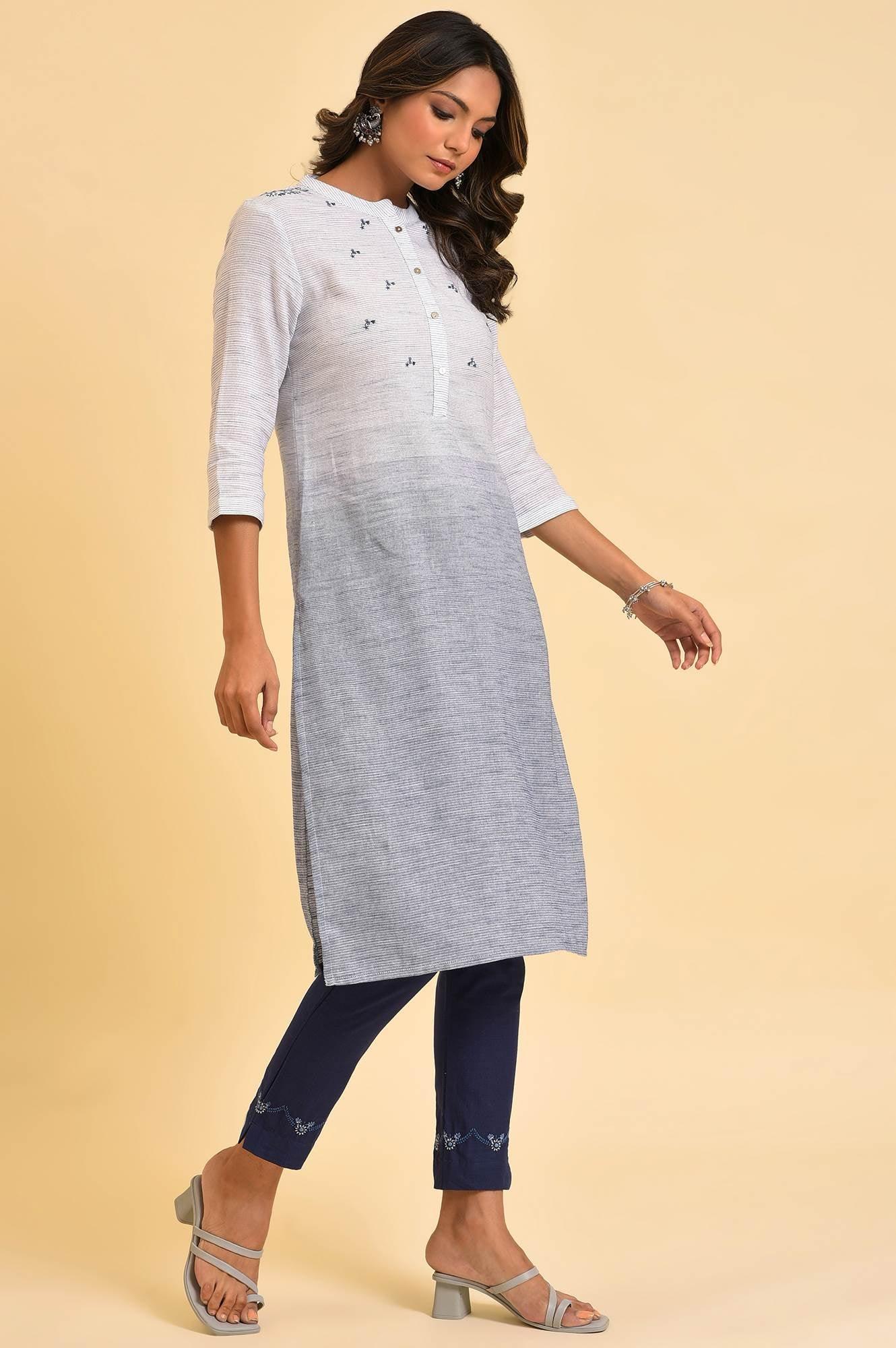 Grey And Blue Ombre Embroidered kurta - wforwoman