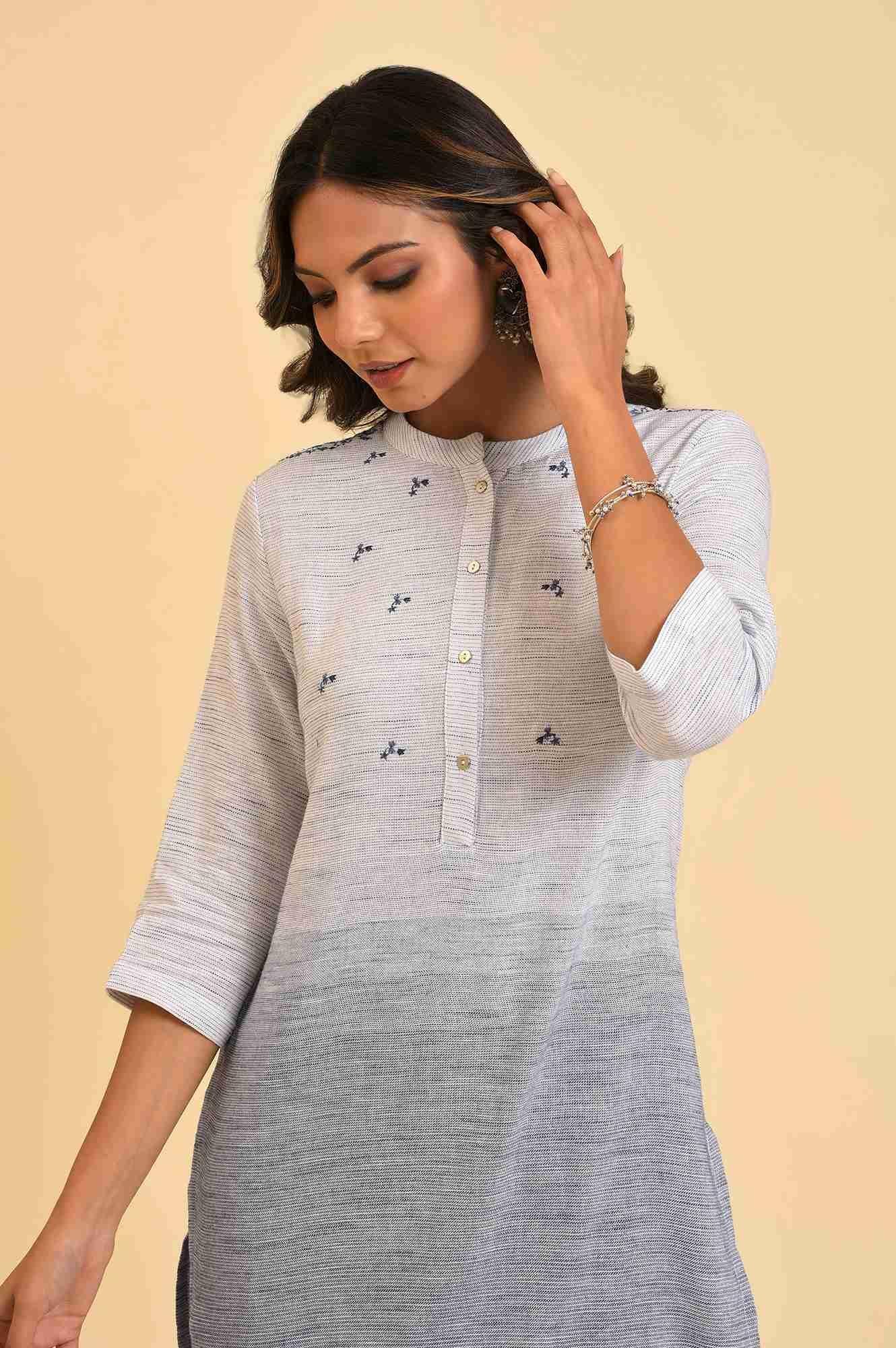 Grey And Blue Ombre Embroidered kurta - wforwoman